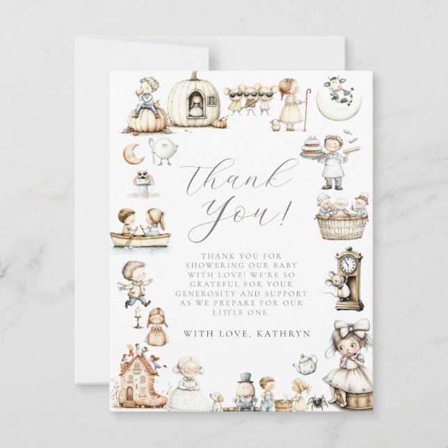 Tarjeta De Agradecimiento Nursery Rhyme Baby Shower (Anverso)