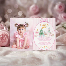 Tarjeta De Agradecimiento Nutcracker Pink Bow Christmas Birthday Photo