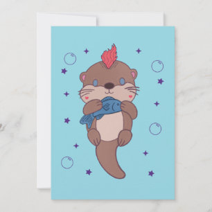 Tarjeta De Agradecimiento Nutria de mar de rock punk con pescado   Arte dive