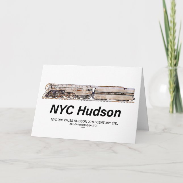 Tarjeta De Agradecimiento NYC Dreyfuss Hudson Steam Locomotive. Profile (Anverso)