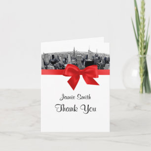 Tarjeta De Agradecimiento NYC Etched Fisheye Skyline BW Red Gracias