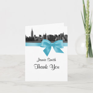 Tarjeta De Agradecimiento NYC Línea ancha Etched BW Lt Blue Gracias #2