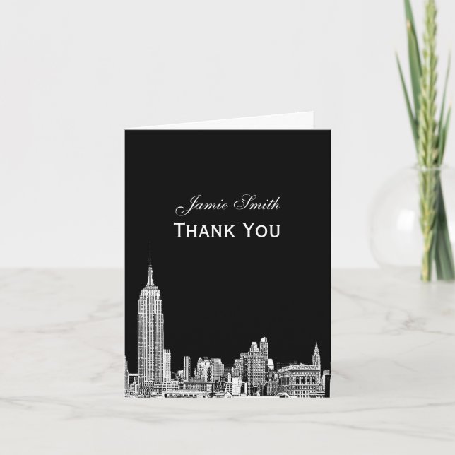 Tarjeta De Agradecimiento NYC Skyline 01 Etched Gracias (Anverso)