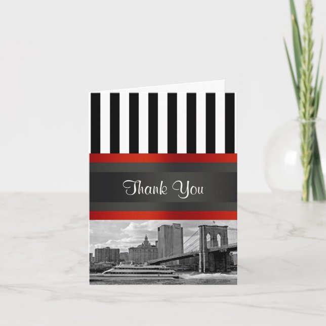Tarjeta De Agradecimiento NYC Skyline Brooklyn Bridge, Boat Invitation Suite (Anverso)