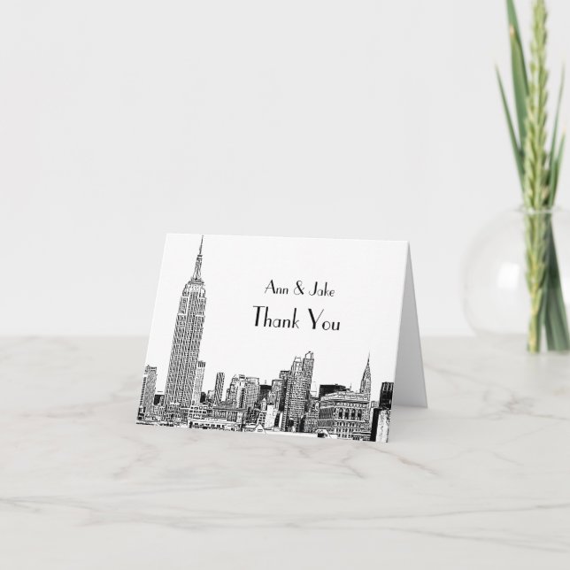 Tarjeta De Agradecimiento NYC Skyline Etched 01 Gracias (Anverso)