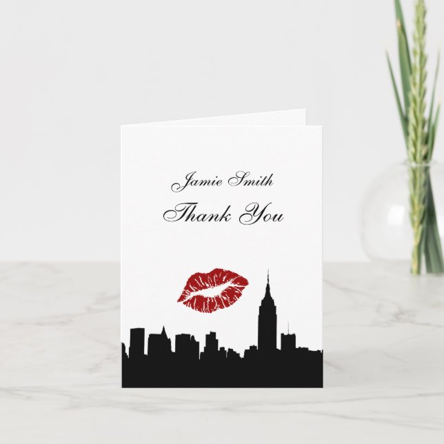 Tarjeta De Agradecimiento NYC Skyline Silhouette, Kiss ESB #1 BW Thank You (Anverso)