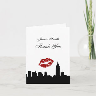 Tarjeta De Agradecimiento NYC Skyline Silhouette, Kiss ESB #1 BW Thank You