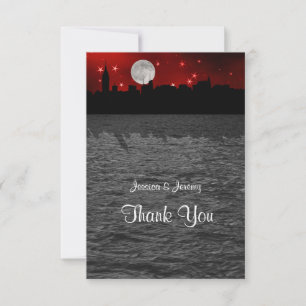 Tarjeta De Agradecimiento NYC Skyline Silhouette Moon Red Gracias