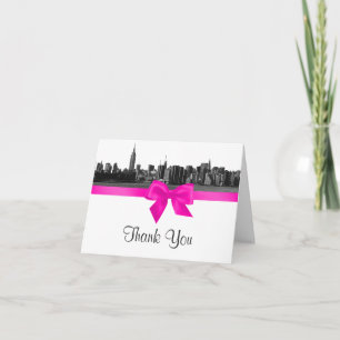 Tarjeta De Agradecimiento NYC Wide Skyline Etched BW Hot Pink H Gracias