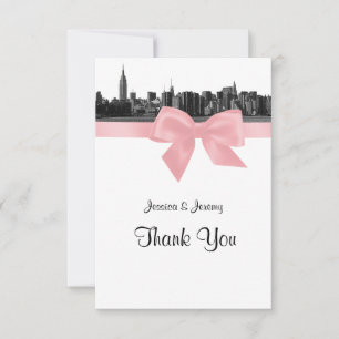 Tarjeta De Agradecimiento NYC Wide Skyline Etched BW Pink Gracias