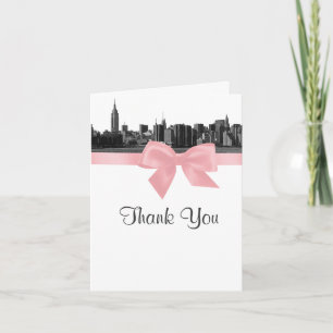 Tarjeta De Agradecimiento NYC Wide Skyline Etched BW Pink Gracias