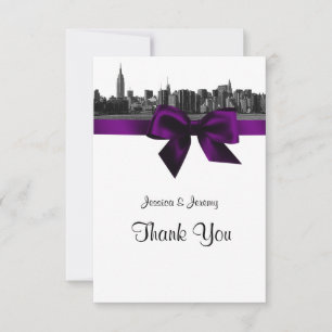 Tarjeta De Agradecimiento NYC Wide Skyline Etched BW Purple