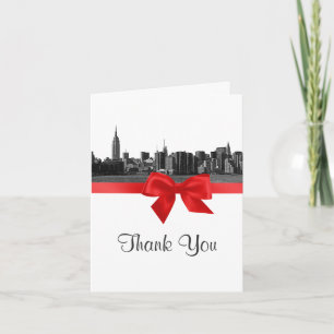 Tarjeta De Agradecimiento NYC Wide Skyline Etched BW Red Gracias