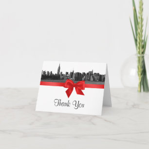 Tarjeta De Agradecimiento NYC Wide Skyline Etched BW Red H Gracias