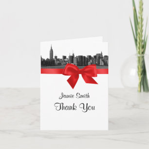 Tarjeta De Agradecimiento NYC Wide Skyline Etched BW Red Thank You #2