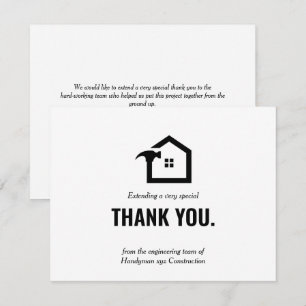 Tarjeta De Agradecimiento Obrero de Construcción Elegante en Blanco y Negro