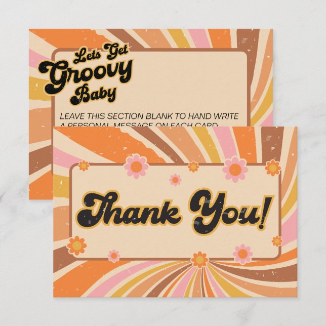 Tarjeta De Agradecimiento Obtengamos Groovy Retro Baby Shower (Anverso / Reverso)