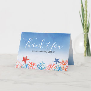 Tarjeta De Agradecimiento Ocean Baby Shower Watercolor Starfish Gracias