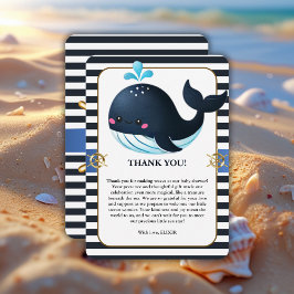 Tarjeta De Agradecimiento Ocean Blue Under the Sea Kawaii Whale Baby Shower