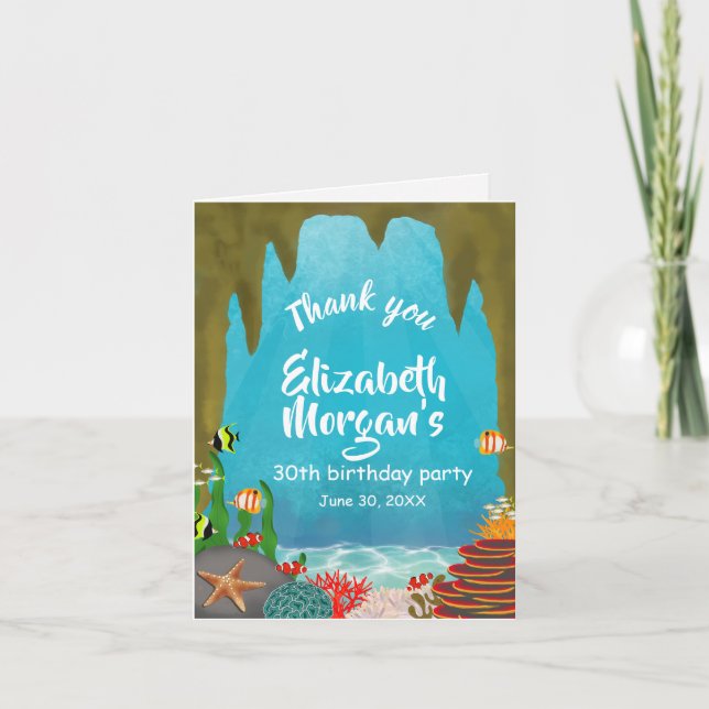 Tarjeta De Agradecimiento Ocean Cave Under the Sea Corals Birthday (Anverso)
