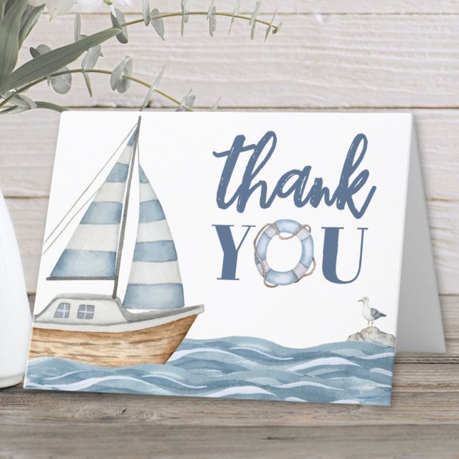 Tarjeta De Agradecimiento Océano acuático acuático acuático (Watercolor Coastal Nautical Ocean Thank You Card)