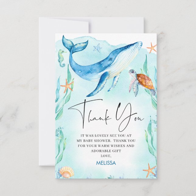 Tarjeta De Agradecimiento Océano azul acuático bajo el mar Baby Shower (Anverso)