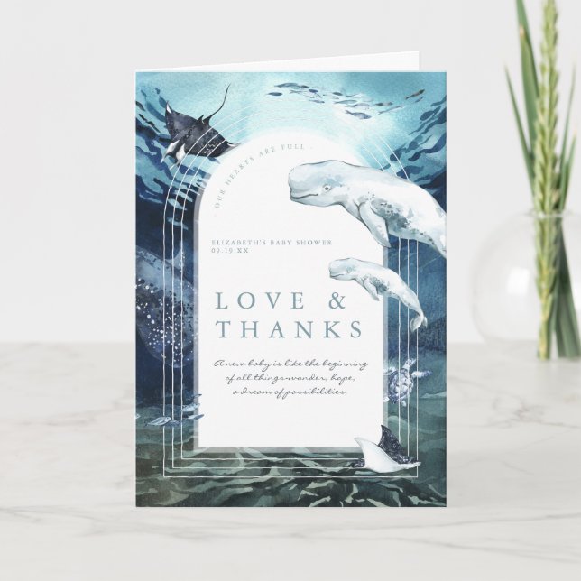 Tarjeta De Agradecimiento Océano de ballena de Beluga | Baby Shower Gracias (Anverso)