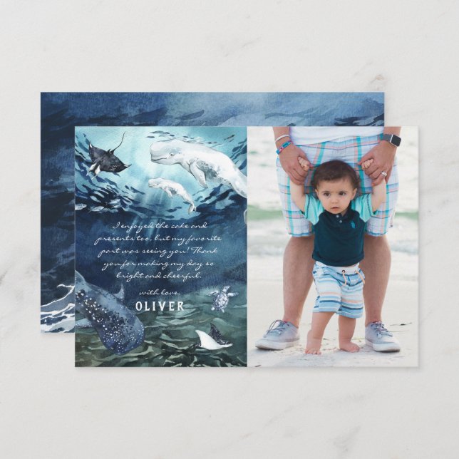 Tarjeta De Agradecimiento Océano de ballena de Beluga | Foto Gracias (Anverso / Reverso)