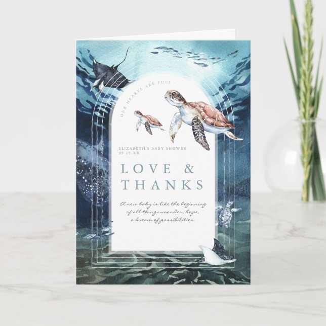 Tarjeta De Agradecimiento Océano de tortuga marina | Baby Shower Gracias (Anverso)