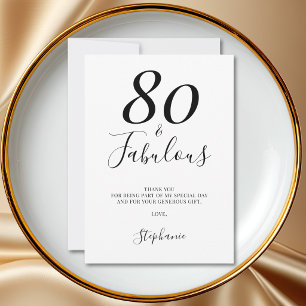 Tarjeta De Agradecimiento Ochenta y Fabuloso Cumpleaños 80 Fiesta