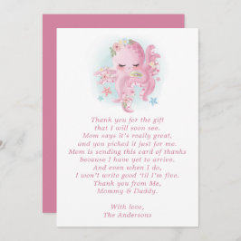 Tarjeta de agradecimiento Octopus Pink Watercolor