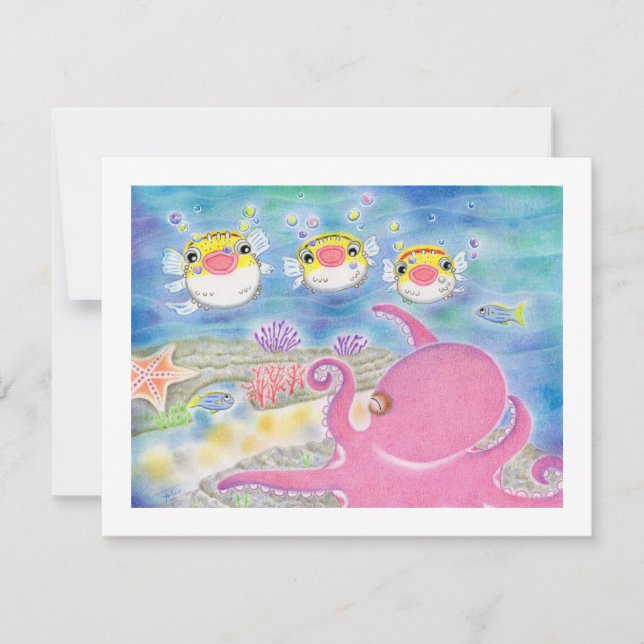 Tarjeta De Agradecimiento Octopus Porcupinefish Music Any Occasion Flat Card (Anverso)