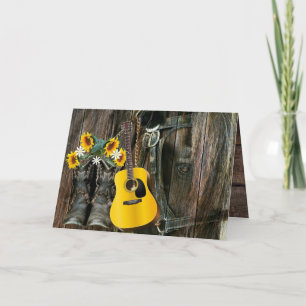 Tarjeta De Agradecimiento Oeste de Caballo Bostaza Guitarra girasoles