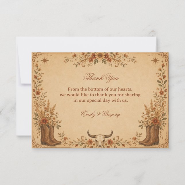 Tarjeta De Agradecimiento Oeste rústico vintage (Anverso)