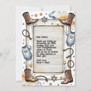 Tarjeta De Agradecimiento Oeste Un niñito en camino a Baby Shower