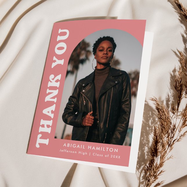 Tarjeta De Agradecimiento Offset Pink Arch 4 Graduación de fotos (Subido por el creador)