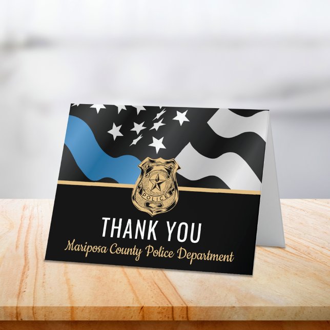 Tarjeta De Agradecimiento Oficial encargado de hacer cumplir la ley en la Lí (Police Thin Blue Line Law Enforcement Officer Thank You Card)