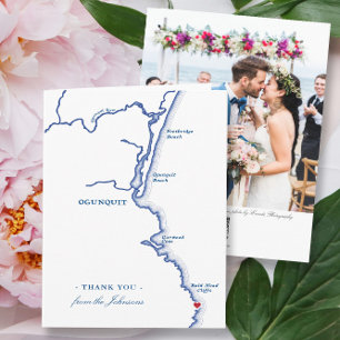 Tarjeta De Agradecimiento Ogunquit Maine Elegante Foto Boda Navy
