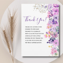 Tarjeta De Agradecimiento Oh Baby, Baby Shower Purple Spring Flowers