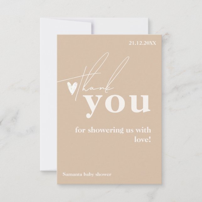 Tarjeta De Agradecimiento Oh Baby Boho Simple Heart Baby Shower (Anverso)