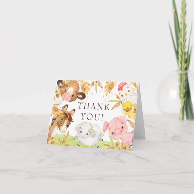 Tarjeta De Agradecimiento Oh Baby Farm Animals Baby Shower Gracias (Anverso)