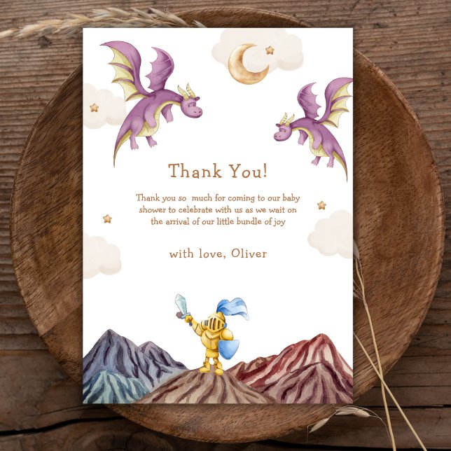 Tarjeta De Agradecimiento Oh Baby Medieval Fairytale Dragon Boy Baby Shower (Oh Baby Medieval Fairytale Dragon Boy Baby Shower Thank You Card)