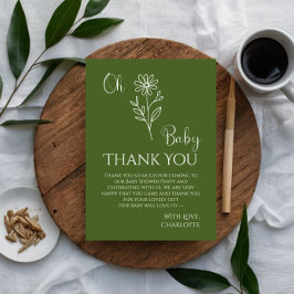Tarjeta De Agradecimiento Oh Baby Minimalist Wildflower Baby Shower