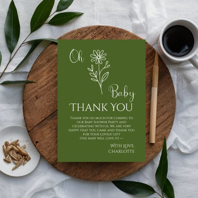 Tarjeta De Agradecimiento Oh Baby Minimalist Wildflower Baby Shower (Subido por el creador)