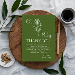 Tarjeta De Agradecimiento Oh Baby Minimalista Baby Shower de Flores Silvestr