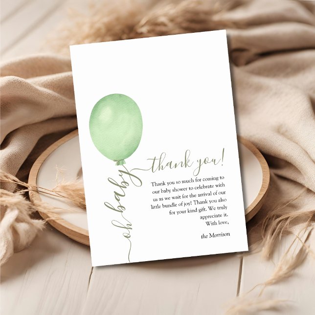 Tarjeta De Agradecimiento Oh Baby Minimalista Sage Green Balloon Baby Shower (Subido por el creador)