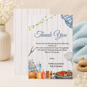 Tarjeta De Agradecimiento Oh Baby-Q Baby Shower Niño Rustico BBQ
