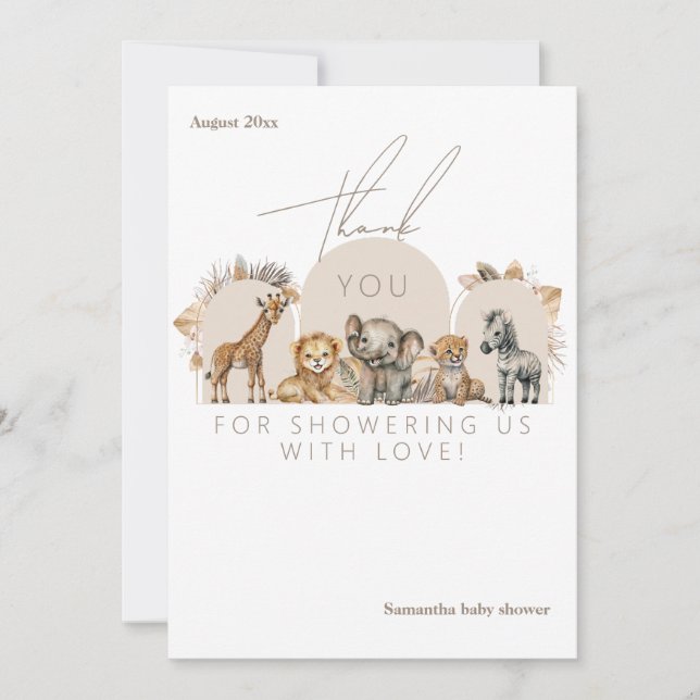 Tarjeta De Agradecimiento Oh Baby Safari Animals Boho Baby Shower (Anverso)