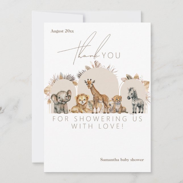 Tarjeta De Agradecimiento Oh Baby Safari Animals Boho Baby Shower (Anverso)
