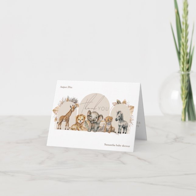 Tarjeta De Agradecimiento Oh Baby Safari Animals Boho Baby Shower (Anverso)